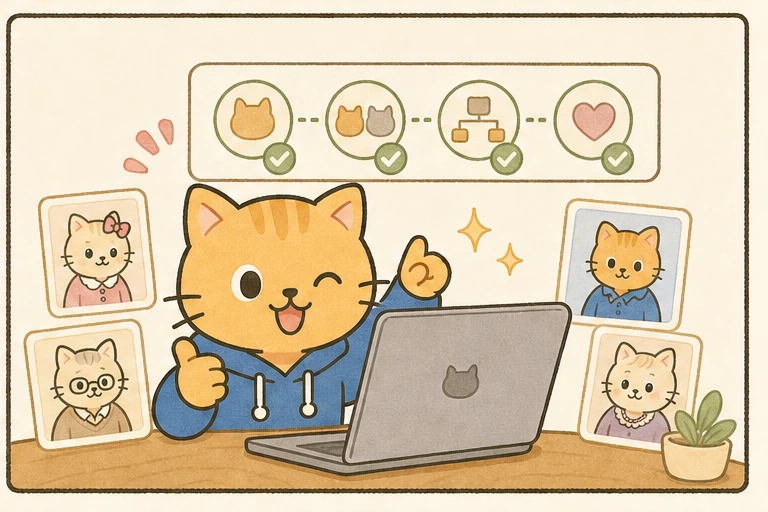 냥이가 가계도 작성을 완료하는 그림